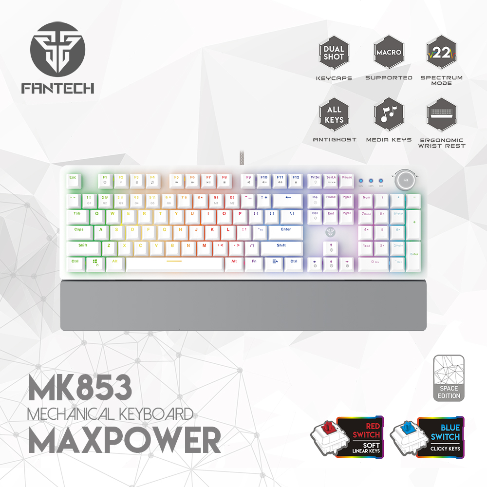 TECLADO GAMING FANTECH MK853V2 MAXPOWER BLANCO SWITCH AZUL,