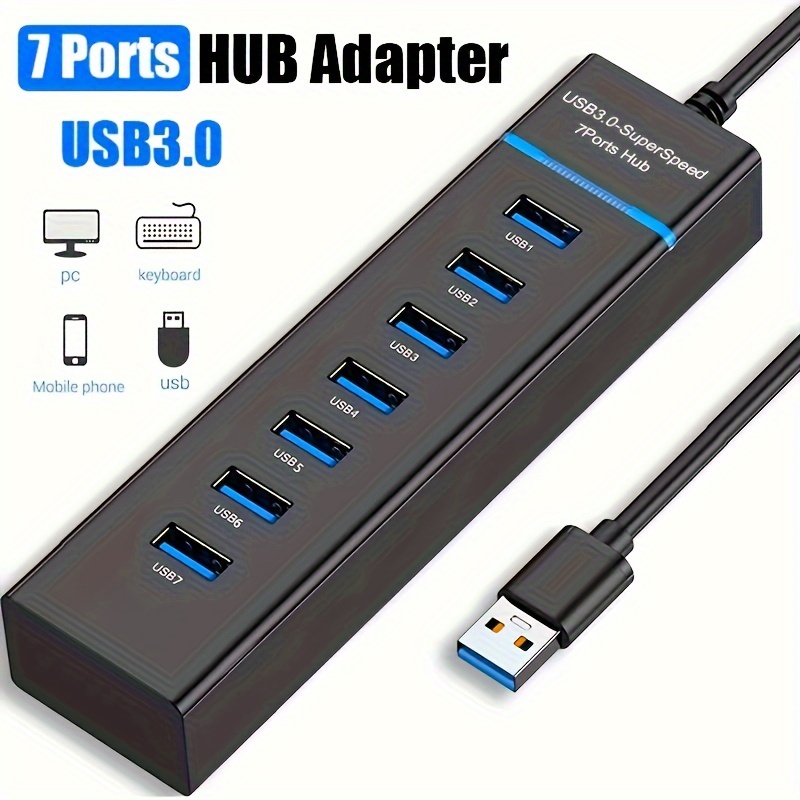 ADAPTADOR HUB DE TIRA DE LUZ CON CARGADORES DE 7 PUERTOS USB