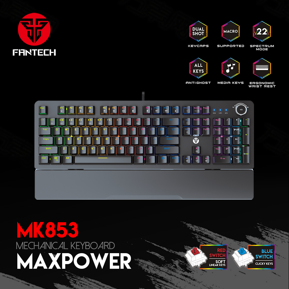 TECLADO GAMING FANTECH MK853V2 MAXPOWER NEGRO SWITCH ROJO,